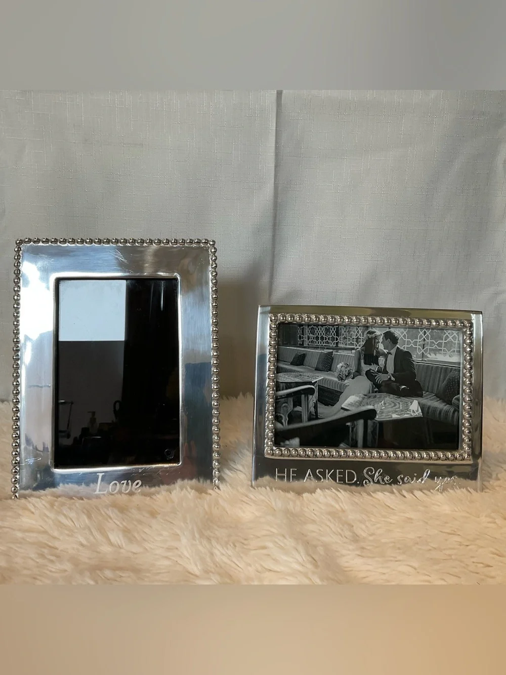 Mariposa Silver Beaded Love Photo Frame Duo